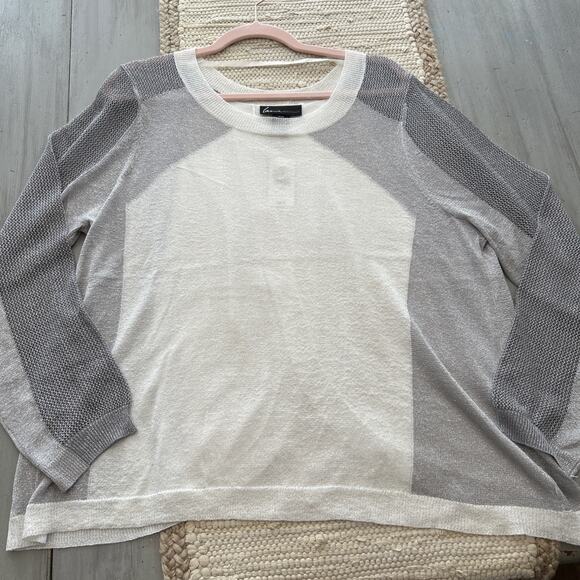 NWT Lane Bryant White Silver Metallic Open Back Loose Knit Sweater Sz 14 16 - Picture 1 of 7